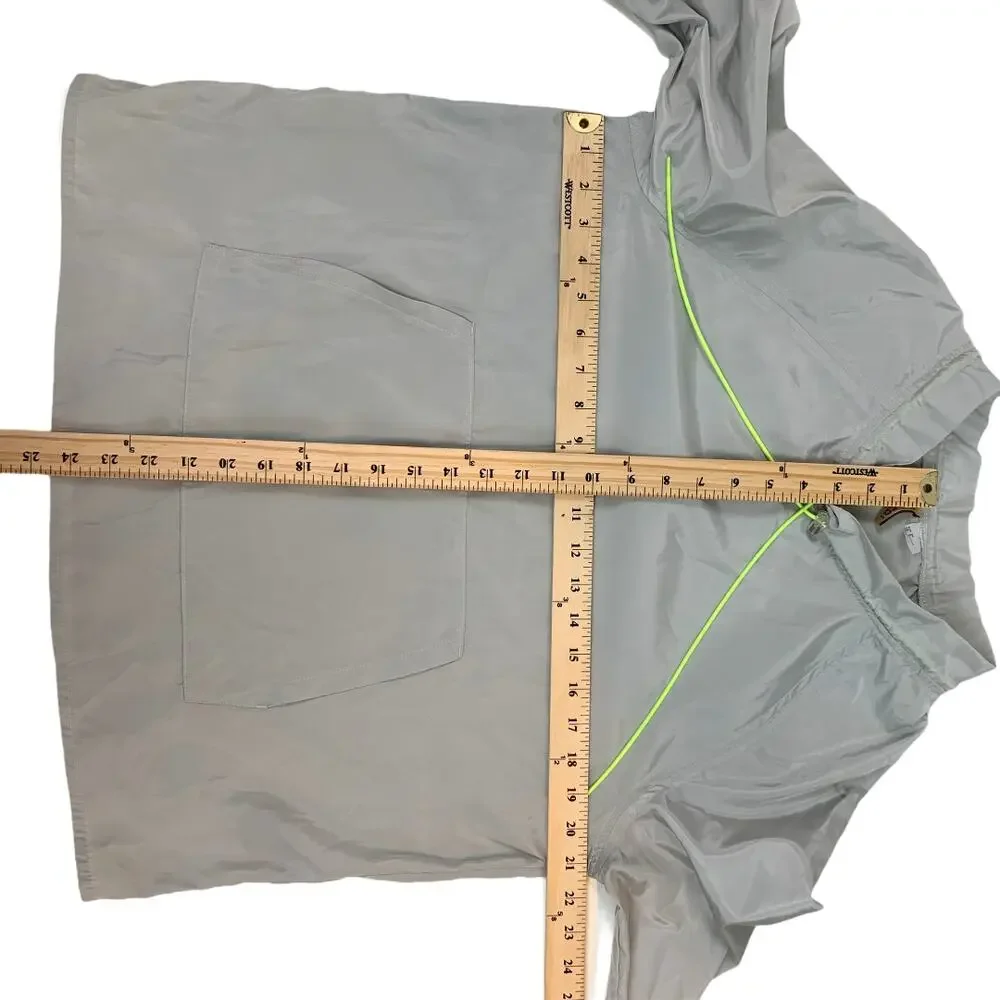H&M Grey Neon Green Blouse Stand-Up Collar Pullover Windbreaker Drawstring 8 M
